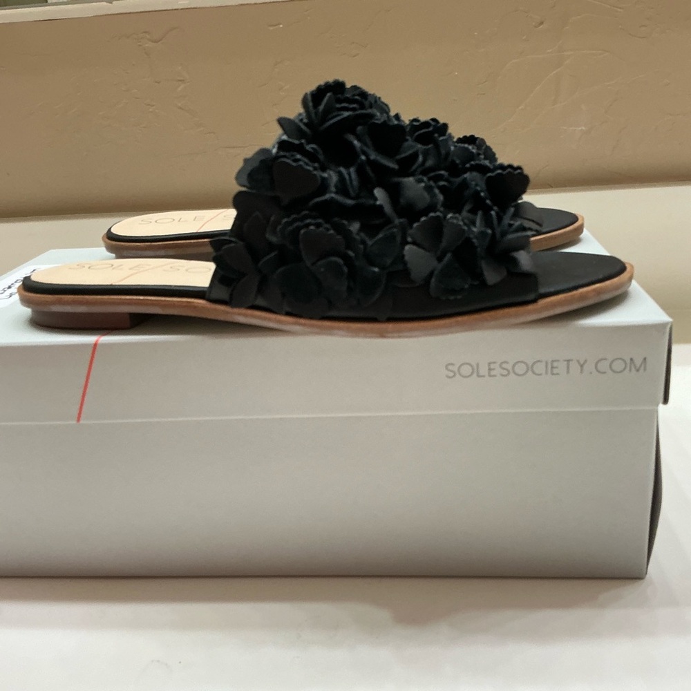 Sole Society Black Mules with Elegant Ruffle Detail